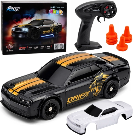 Sport RC drift autó 4WD-vel, giroszkóppal, 2,4 GHz, 1:43, fekete