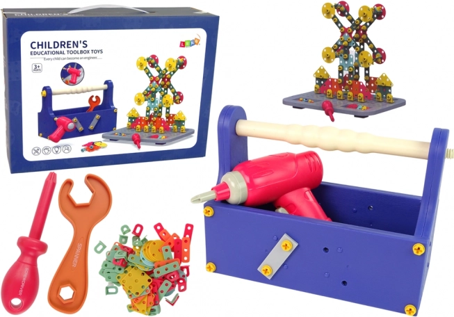 Konstrukciós építőkészlet bőröndben akkumulátoros csavarhúzóval kis ezermestereknek