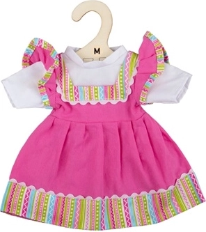 Rózsaszín ruha csíkos szegéllyel 34 cm-es babához