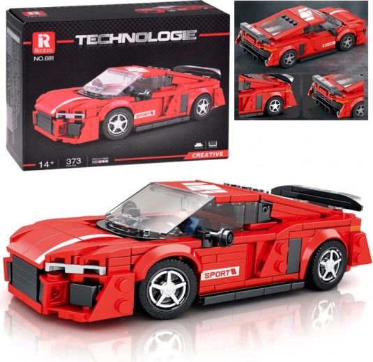 Technikai építőkészlet – piros sportkupé, 373 elem