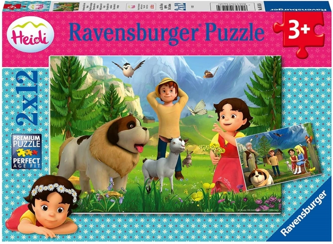 RAVENSBURGER Puzzle Heidi: Közös idő a hegyekben 2x12 darab
