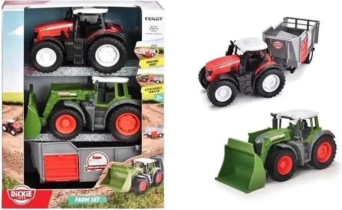 Dickie Toys FENDT mezőgazdasági járművek készlet (traktor, buldózer, pótkocsi) 9 cm