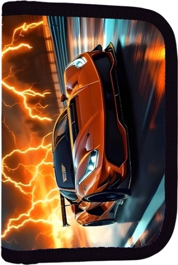 Kétszárnyas iskolai tolltartó, üres – autó motívum