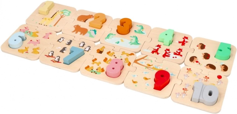 Fából készült Montessori puzzle számokkal és állatokkal