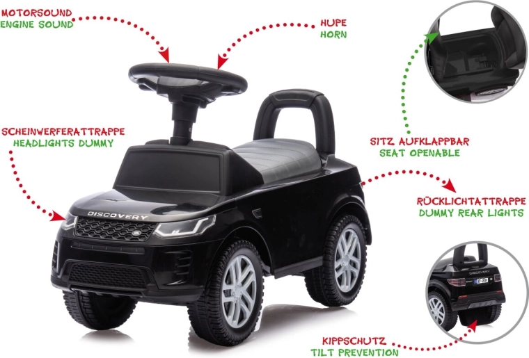 Land Rover Discovery fekete gyermek kismotor és járássegítő 2 az 1-ben