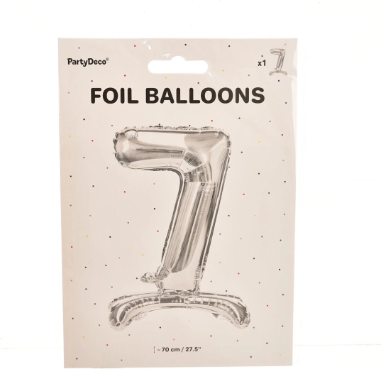 Ezüst színű, álló fólia lufi 7-es szám (70 cm)