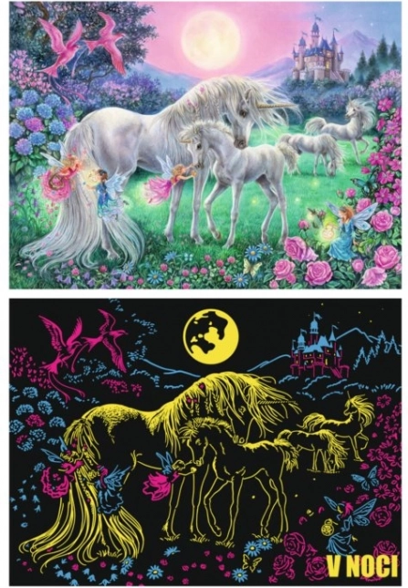 RAVENSBURGER világító puzzle – egyszarvúk teliholdkor XXL, 100 darab