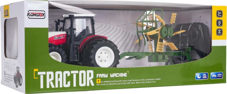 Gyerek RC traktor szénarendsodróval 1:24 – piros