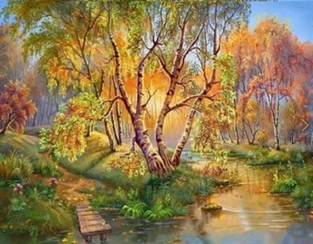 NORIMPEX Számfestő készlet Patakparti nyírfák 40 × 50 cm