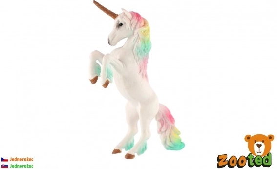 Fehér unikornis szivárványsörénnyel, műanyag figura 18 cm