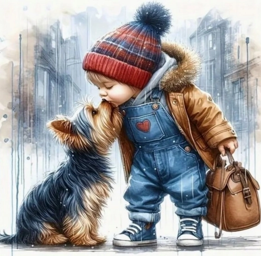 Gyémántfestés Fiú kutyussal 30x40 cm