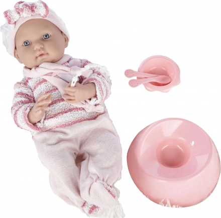 Baba baba rózsaszín kezeslábasban, 40 cm, kiegészítőkkel