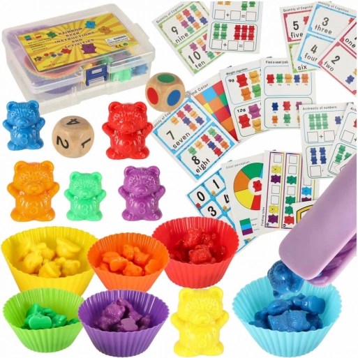 Montessori macik – számolás- és színtanuló készlet, 44 darab