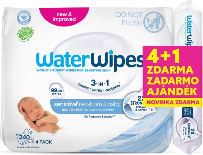 WaterWipes nedves törlőkendők 4×60 db + Soothing Clean 60 db ajándék