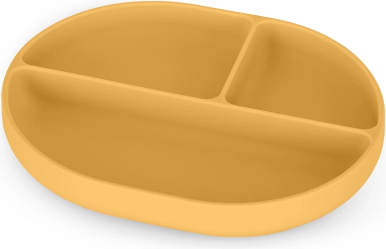 Petite&Mars Take&Match intenzív okker színű ovális, rekeszes szilikon tányér tapadókoronggal 6 hó+