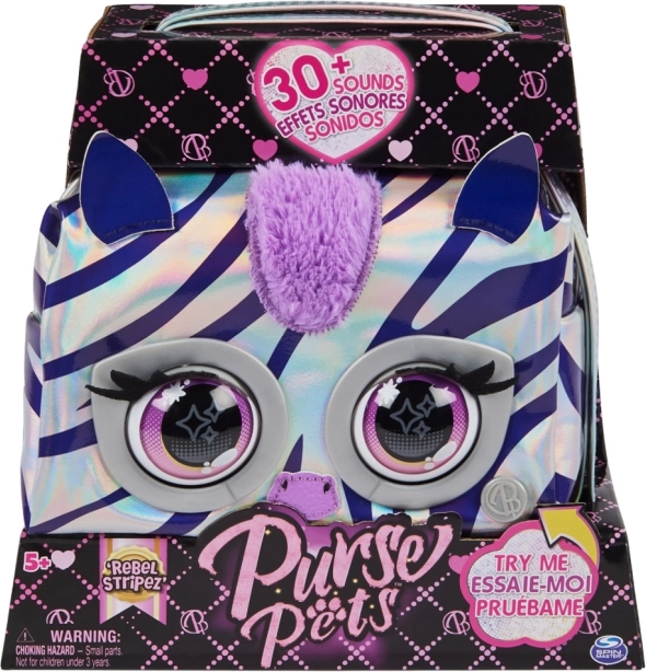 Metál interaktív kézitáska Purse Pets zebra