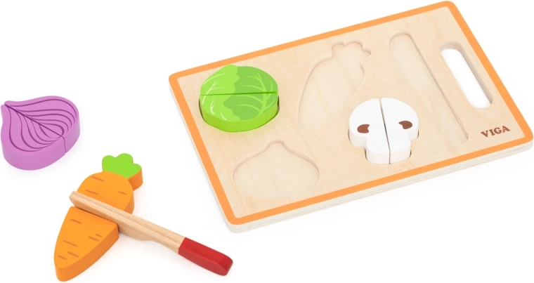Viga Toys fa készlet színes zöldségek szeleteléséhez