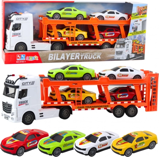 Vontató kamion készlet 4 kisautóval, fényekkel és hangokkal