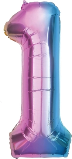 Szivárványos fólia lufi 1-es szám, 85 cm