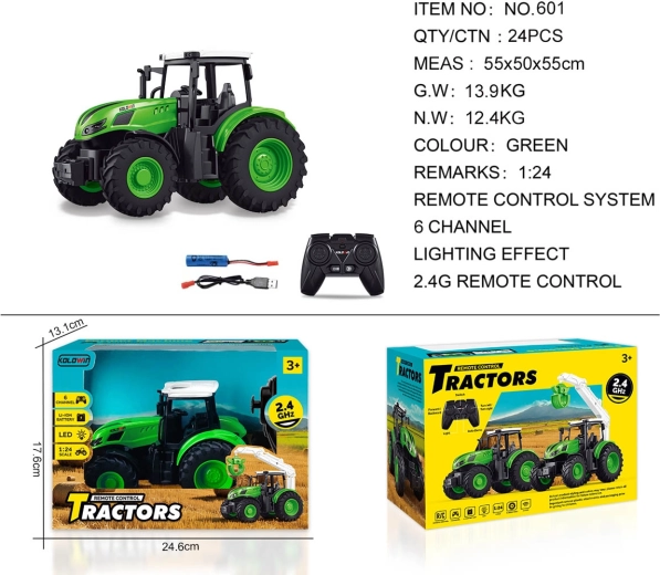 Zöld távirányítós traktor 1:24