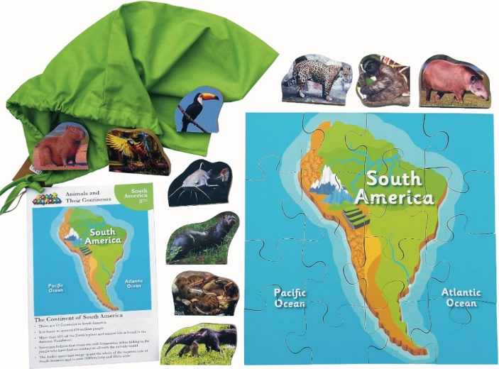 Fa puzzle Dél-Amerika és állatai - 16 darab és 10 állat