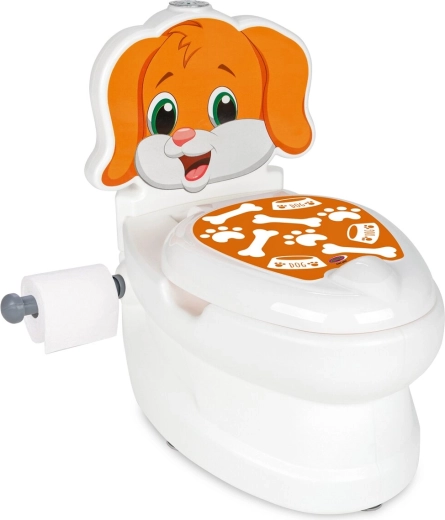 Gyermek bili WC formájú, kutyusos, öblítési hanggal és WC-papírtartóval