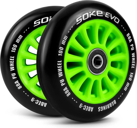 100 mm-es zöld SOKE rollerekerekek – 2 db-os készlet