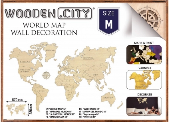 Fa világ térkép M 57 × 38 cm WOODEN CITY