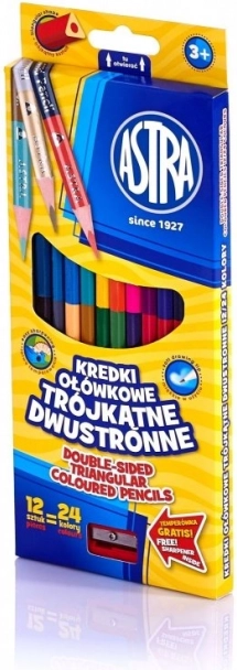 Háromszögletű, kétvégű színes ceruzák 24 szín ASTRA, 12 db