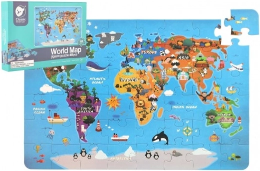 Fa puzzle Világtérkép 48 darab