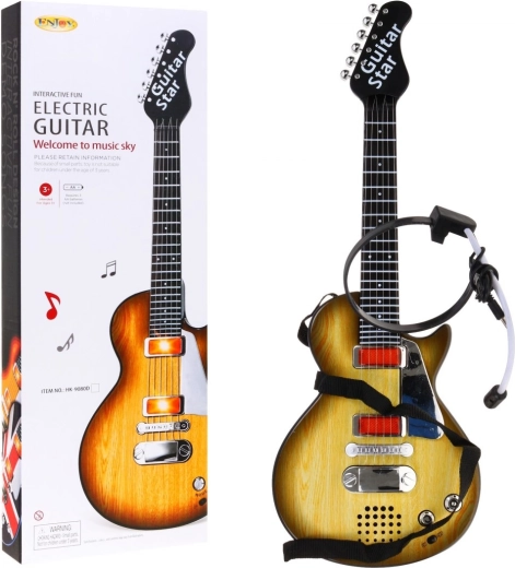 Gyermek elektromos gitár fejhallgatóval és mikrofonnal – Fa