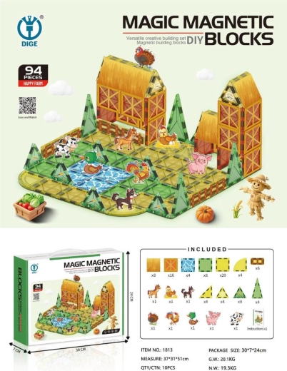 Mágneses építőjáték Farm, 94 darab
