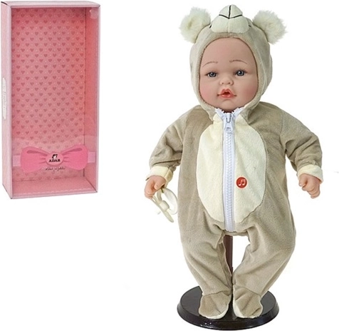 Beszélő baba – Bobas csecsemő 40 cm, macis overálban