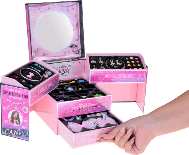 Áttekinthető, kihajtható ékszerdoboz tükörrel