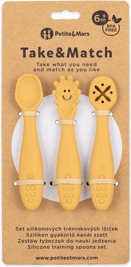 Petite&Mars szilikon tanulókanalak Take&Match Intense Ochre 6m+ (3 db)