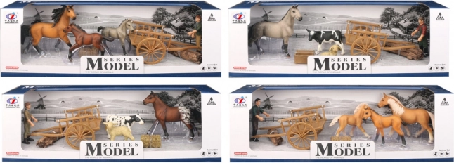 Állatvilág készlet figurával, talicskával és lovakkal