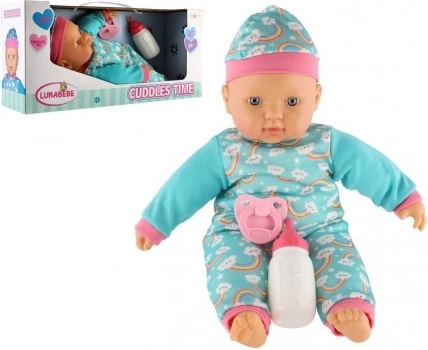 Baba játék 40 cm puha testtel, cumisüveggel és cumival