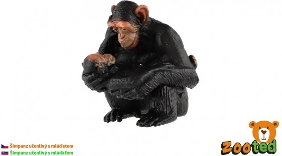 Csimpánz nőstény és kölyök figura – élethű műanyag modell, 5 cm