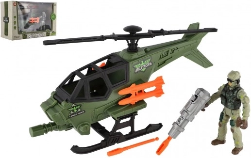 Katonai helikopter katonával és kiegészítőkkel – műanyag játékszett