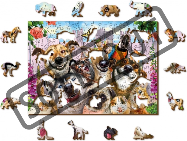 WOODEN CITY Fa puzzle - Őrült kisállatok - 200 darabos EKO