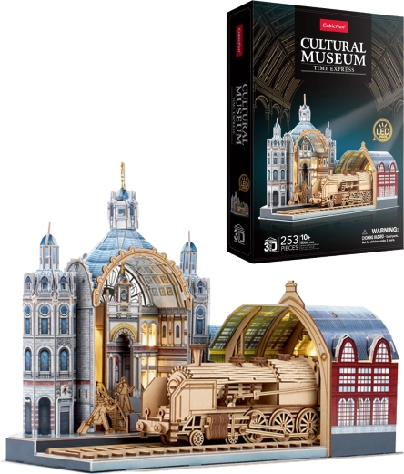 CubicFun 3D puzzle – történelmi Time Express pályaudvar LED-világítással, 253 darab