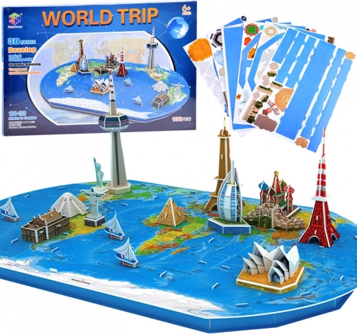 3D puzzle: világtérkép a leghíresebb építményekkel
