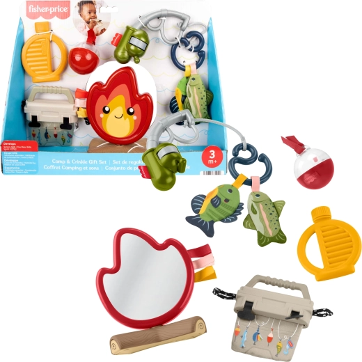 Fisher-Price ajándék szenzoros játék szett babáknak Biwak Malucha (kempingezés) – 7 darab