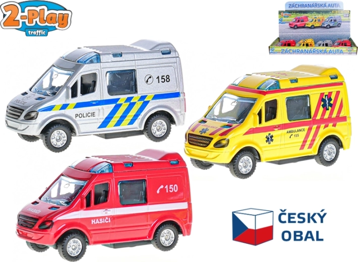 Fém mentőjármű játékautó 8 cm visszahúzós mechanikával
