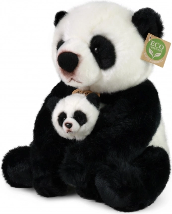 Plüss panda kölyökkel 27 cm, környezetbarát