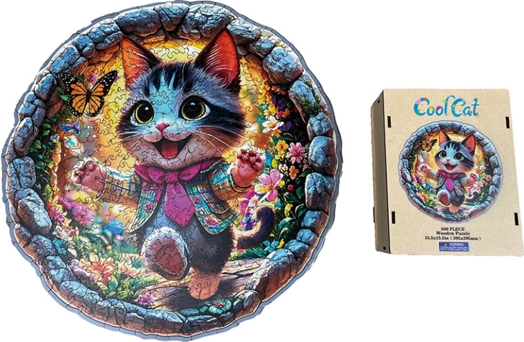 Fa puzzle stílusos macska