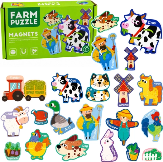 Mágneses puzzle tanya – háziállatok (30 darab)