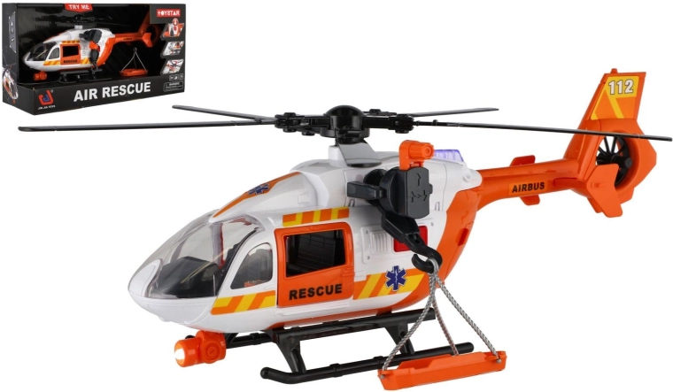 Elemes mentőhelikopter fénnyel, hanggal és csörlővel 32 cm