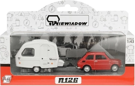 Fiat 126p Niewiadów lakókocsis utánfutóval, piros