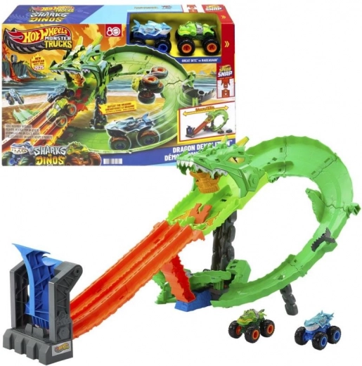 hot wheels monster trucks sárkányfutam – dupla kilövős pályaszett és 2 autó